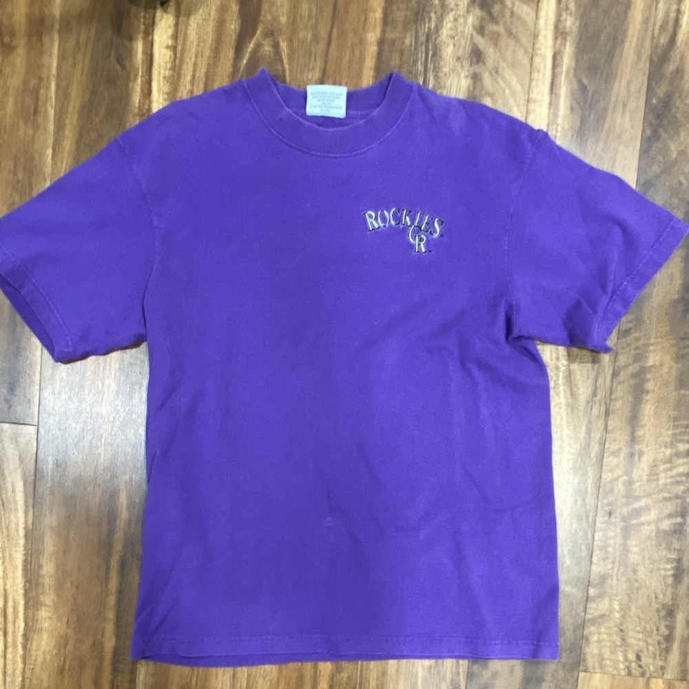VINTAGE  TEE VTG Majestic Colorado Rockies Purple T-Shirt Large Baseball MLB